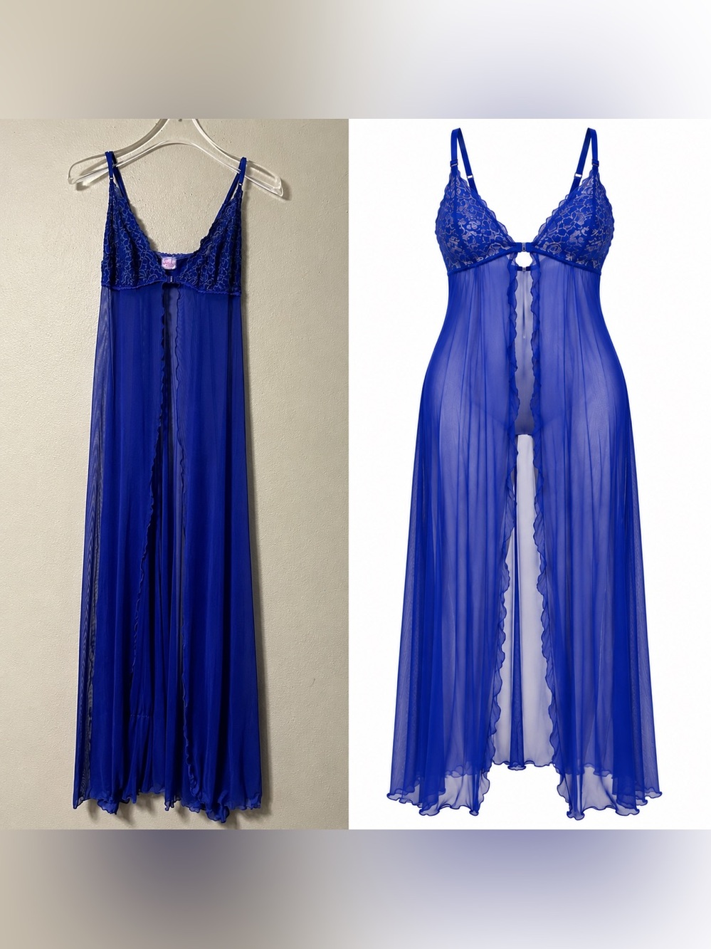Trashy Vintage Lingerie Royal Blue Open Lace Babydoll Sheer Large